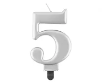 Svíčka narozeninová číslice 5 metalická stříbrná