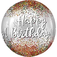 Foliový balonek koule konfetový Happy Birthday 40 cm