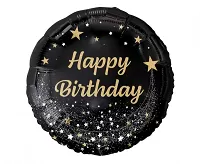 Foliový balonek kulatý černý Happy Birthday - hvězdy 45 cm