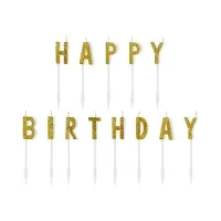 Dortové svíčky zlaté s glitrem Happy Birthday 13 ks
