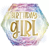 Fóliový balónek Birthday Girl Pastel Hexagon 46cm