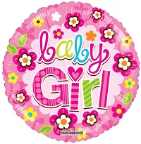 Fóliový balónek Kruh - Kytičky Baby Girl 46cm