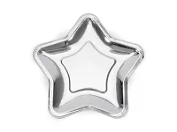Talířky papírové "Hvězda" metalické stříbrné 18cm, 6ks