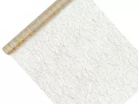 Organza potištěná, zlatý potisk listy 0.48x9m