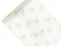 Organza potištěná, zlatý potisk tečky 0.48x9m