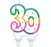 Svíčka dortová číslo 30 s puntíky 8cm