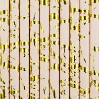 Papírová brčka růžová - zlaté ornamenty 10 ks