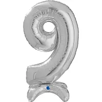 Fóliová číslice stojící stříbrná 9 - 64cm