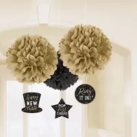 Pom pom z hedvábného papíru "Happy New Year" 40cm - 3ks