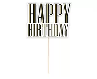 Zápich do dortu Happy Birthday - černozlatý
