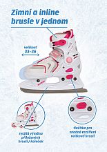 Dívčí brusle s vyměnitelným podvozkem roztahovací 2 v 1 vel. 33/36