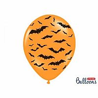 Latexový balonek Halloween oranžový s netopýry 30 cm 6 ks