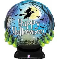 Fóliový balónek Happy Halloween věštecká koule s čarodějnicí 69 cm