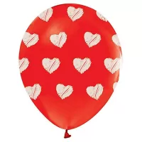 Latexový balonek červený se srdíčky 30 cm