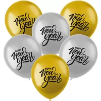 Latexové balonky stříbrno-zlaté Happy New Year 33 cm - 6 ks