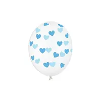 Latexové balonky průhledné s modrými srdíčky 30cm - 6 ks
