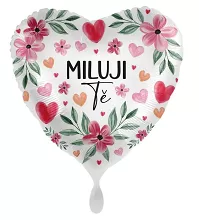 Fóliový balonek Miluji tě - květy a srdíčka CZ 43 cm