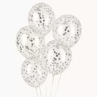 Latexové balonky průhledné se stříbrnými konfetami 30 cm - 5 ks