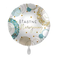 Fóliový balonek Šťastné narozeniny - zlatomodrý CZ 43 cm
