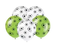 Latexové balonky Fotbalové míče bílo-zelené 30 cm 5 ks