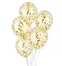 Latexové balonky průhledné se zlatými konfetami 30 cm - 5 ks