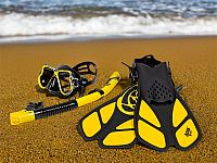 Šnorchlovací set 3 v 1, ŹLUTÝ, L/XL, ploutve 42-47, šnorchl, maska