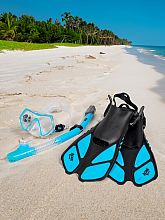 Šnorchlovací set 3 v 1, SVĚTLE MODRÝ, S/M, ploutve 36-41, maska, šnorchl
