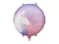 Fóliový balónek Happy Birthday s jednorožcem 35 cm