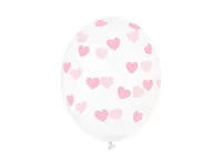 Latexové balonky průhledné s růžovými srdíčky 30cm - 6 ks