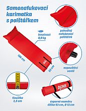 Karimatka samonafuk.s polštářkem 186x53x2,5cm
