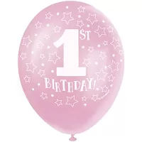 Latexové balonky 1st Birthday - růžové 5 ks