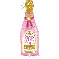 Fóliový balonek Láhev šampaňského růžová Pop the Bubbly 94 cm
