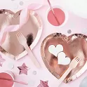 Papírové talířky ve tvaru srdce - metalické rose gold 21 cm
