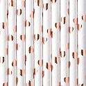 Papírová brčka bílá - Rose gold srdíčka - 10 ks ( Papírová brčka bílá - Rose gold srdíčka - 10 ks)