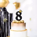 Dortová svíčka číslo 8 - černá s korunkou 8,8 cm