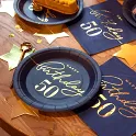 Papírové talíře 50. narozeniny 15 cm - Royal blue 6 ks