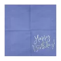 Papírové ubrousky modré se stříbrným Happy Birthday 20 ks