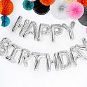 Foliový nápis HAPPY BIRTHDAY ve stříbrné barvě 340 x 35 cm