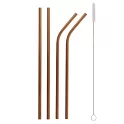 Brčka z nerezové oceli, rosegold (2 x rovné brčko, 2x zahnuté brčko + čistící kartáček) (Brčka z nerezové oceli, rosegold (2 x rovné brčko, 2x)